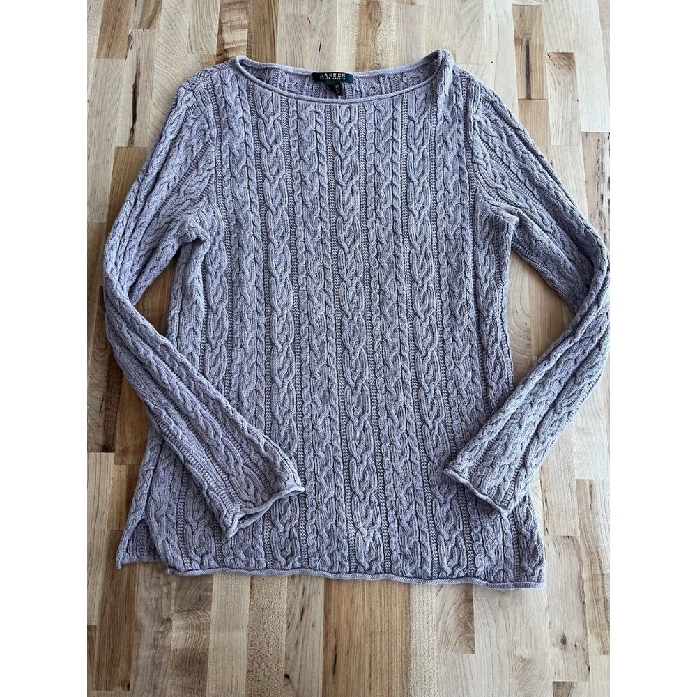 Ralph Lauren Long Sleeve Cable Knit Sweater Tunic 100% Cotton Light Purple XL